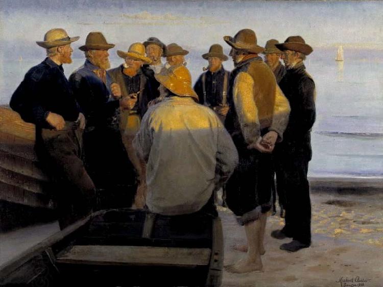 Michael Ancher Fishermen by the Sea on a Summer Evening China oil painting art